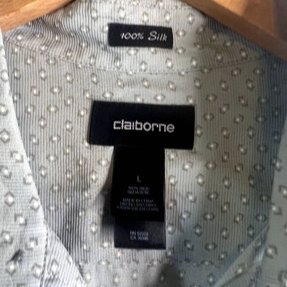 Claiborne 100% Silk Short Sleeve Button Front Shirt Men's Size Large - Picture 6 of 8
